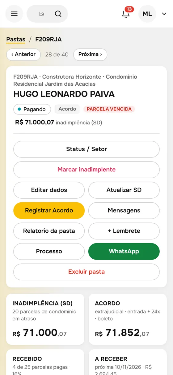 Pasta aberta no celular